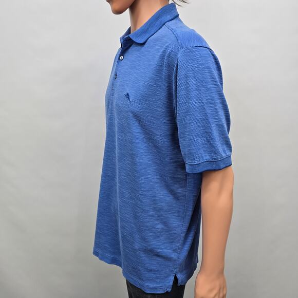 Tommy Bahama Island Zone Polo Palmetto Paradise Shirt Men L Blue Tencel Coolmax - Picture 3 of 12